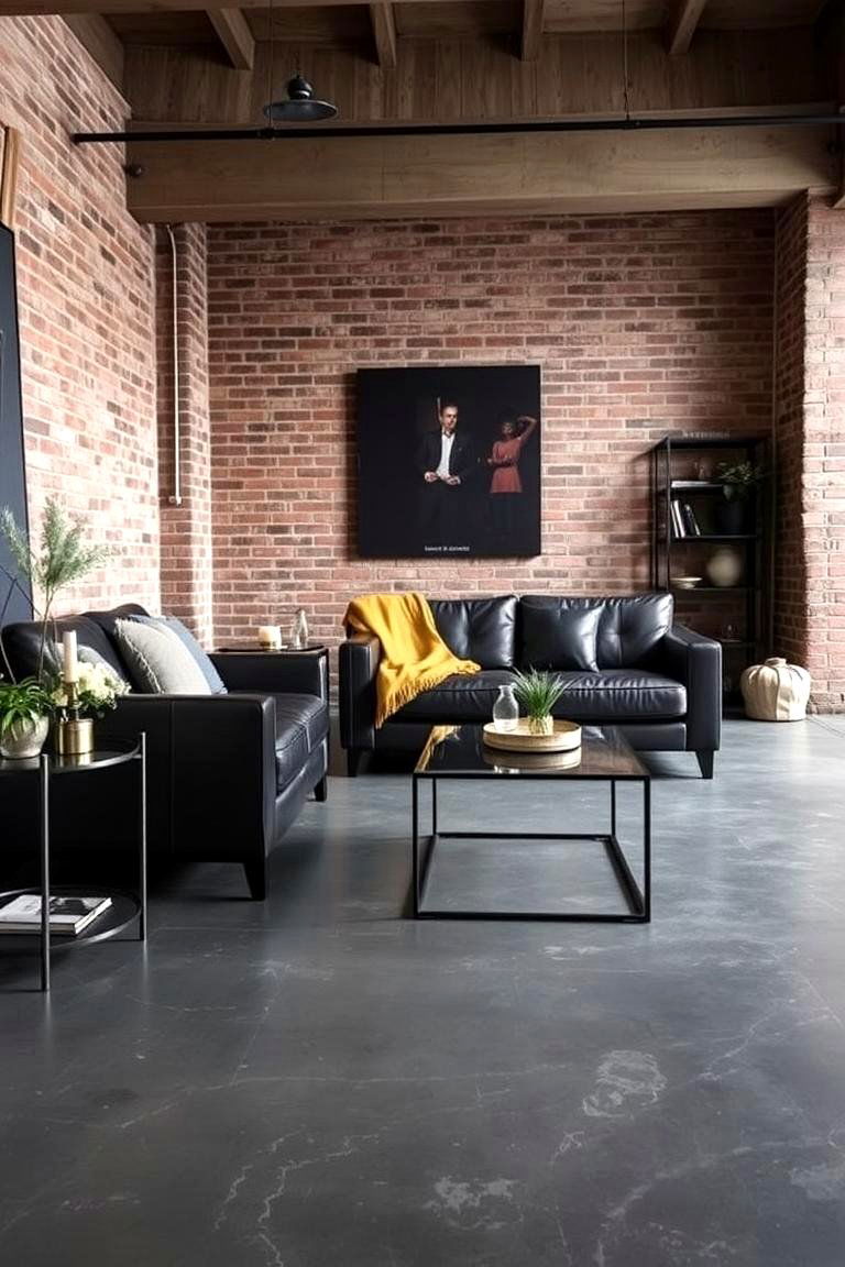 Dark Grey Concrete with Industrial Chic - 24 grey flooring living room ideas
