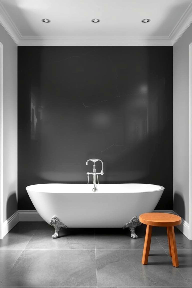 Dark Grey Statement Wall - 24 Grey Bathroom Ideas