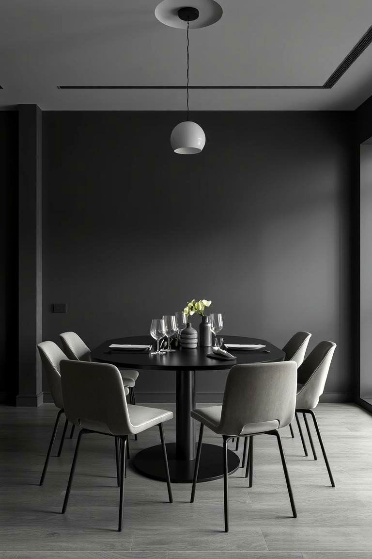 Dark Grey Walls with Minimalist Decor - 24 Moody Dining Room Ideas