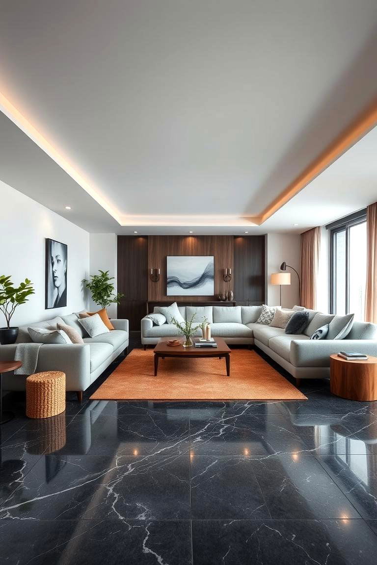 Dark Marble for a Cozy Ambiance - 24 Marble Floor Living Room Ideas