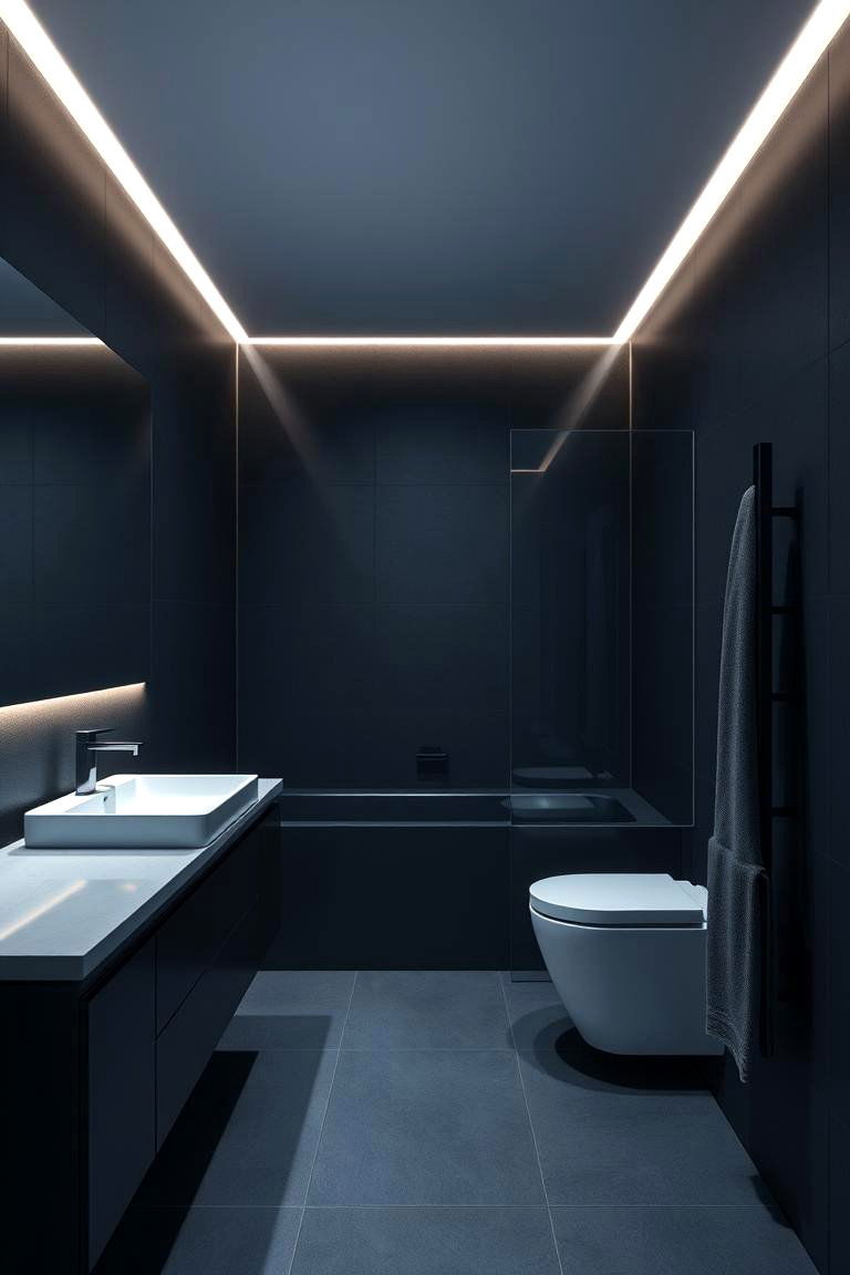 Dark Minimalism Enhanced by LED Accents - 24 Dark Bathroom Ideas