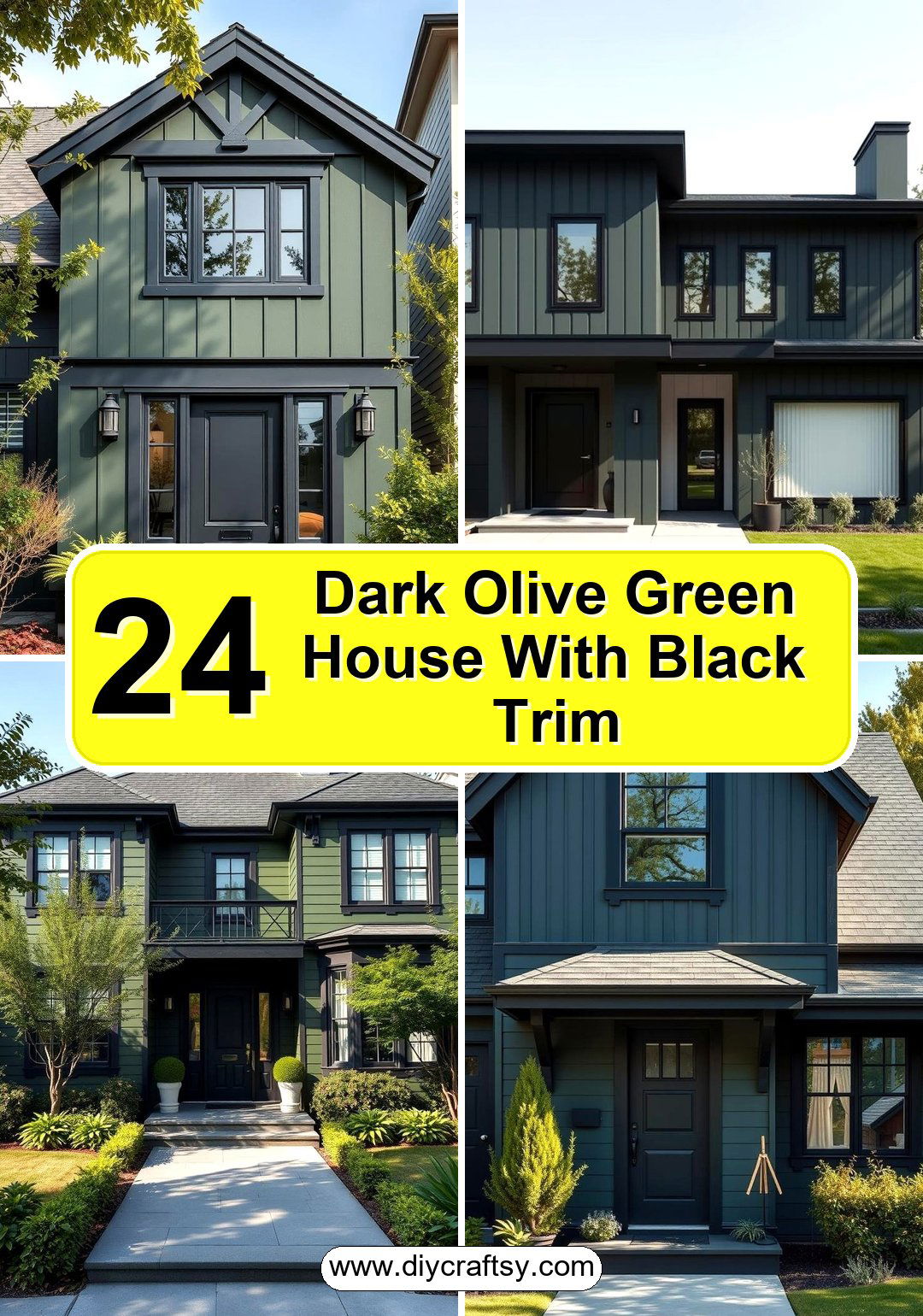 Dark Olive Green House With Black Trim