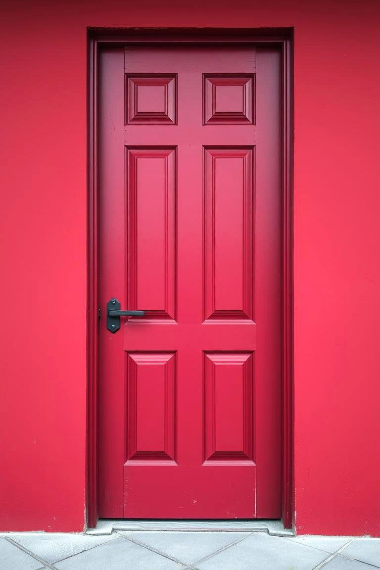 Dark Red Door with Bold Asymmetrical Design - 24 Dark Red Front Door Ideas