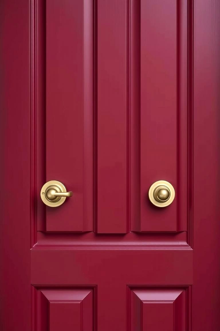 Dark Red Door with Custom Decorative Hardware - 24 Dark Red Front Door Ideas