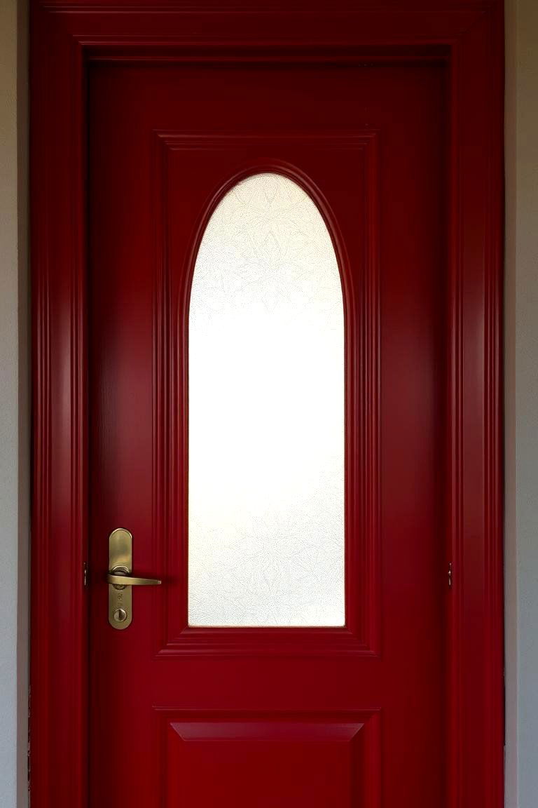 Dark Red Door with a Translucent Frosted Glass Insert - 24 Dark Red Front Door Ideas