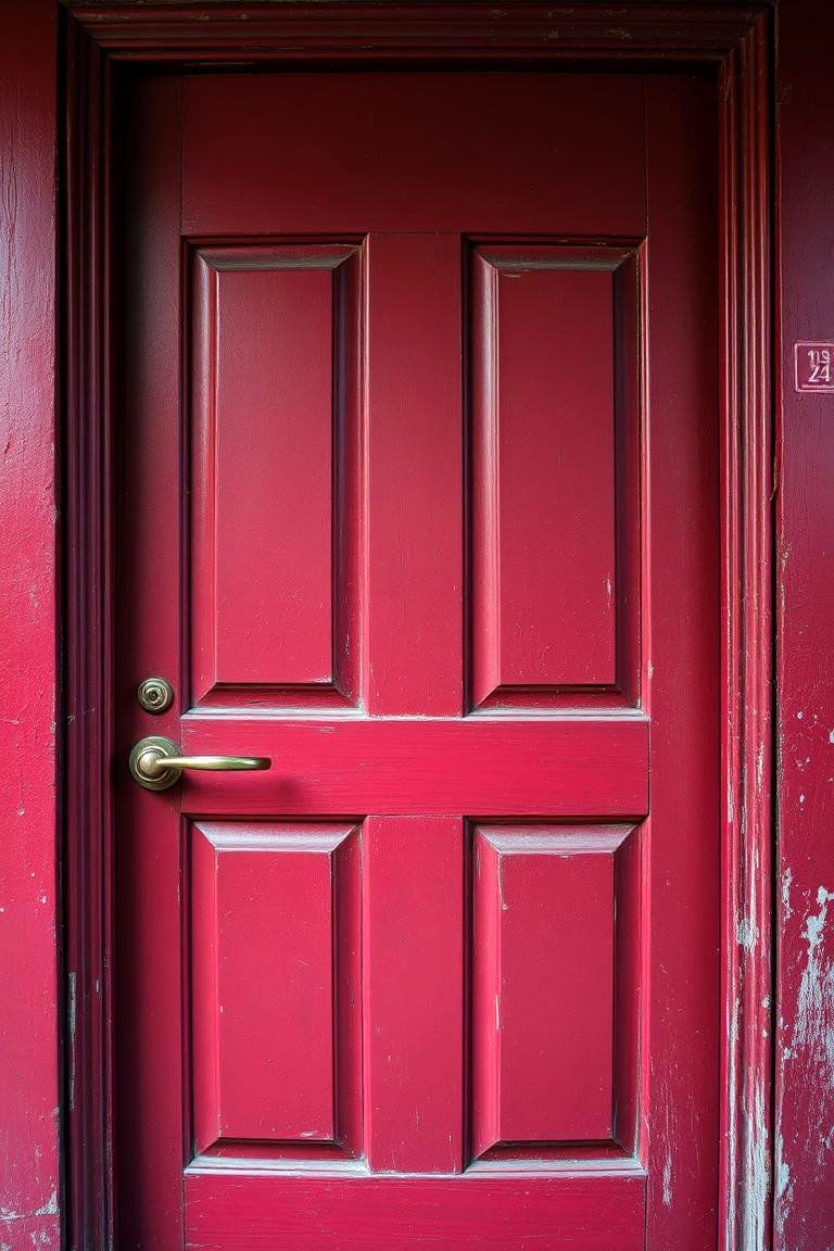 Dark Red Door with a Weathered Distressed Look - 24 Dark Red Front Door Ideas