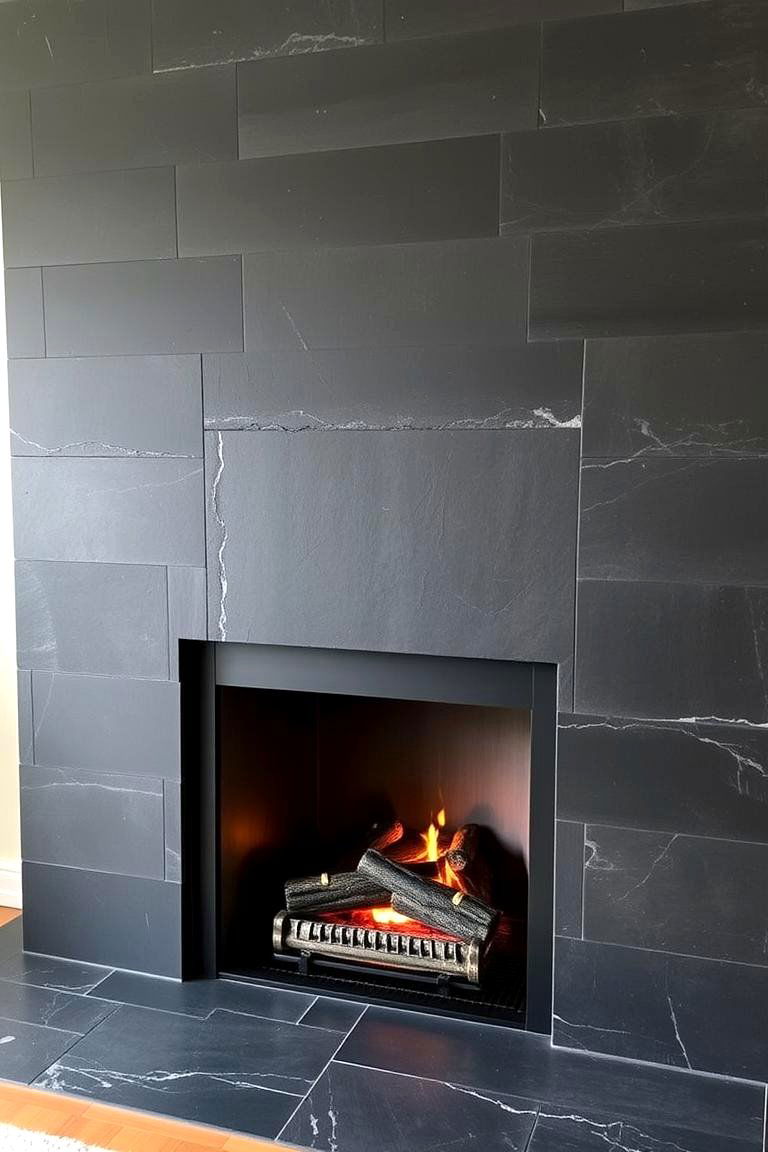 Dark Slate Tiles - 24 Fireplace Backsplash Ideas