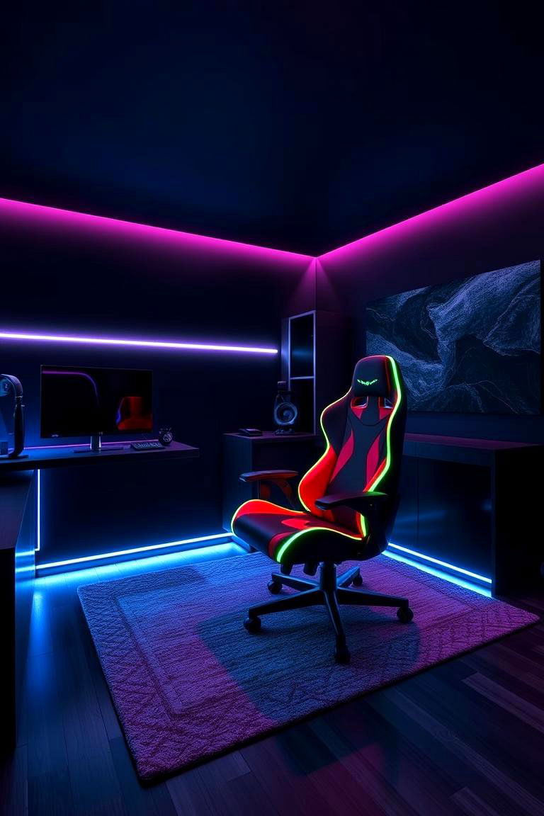 Dark Themed Gaming Room - 24 Gaming Bedroom Ideas