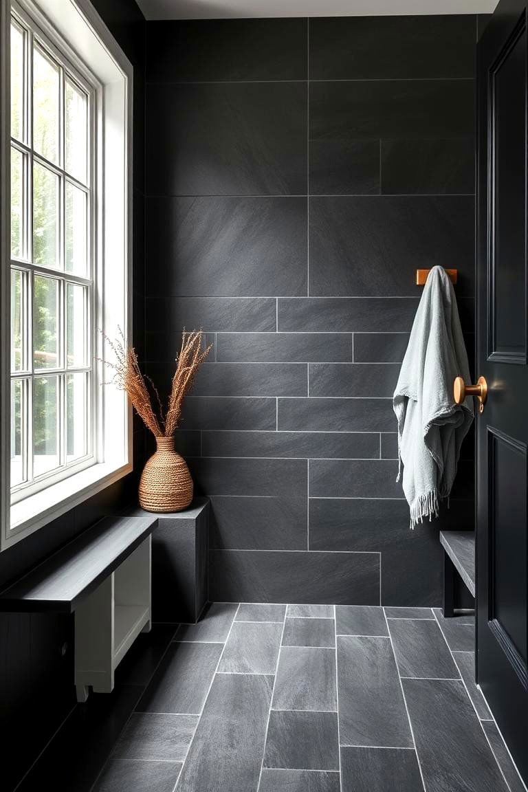 Dark Tiles for a Bold Contrast - 24 Mudroom Tile Floor Ideas