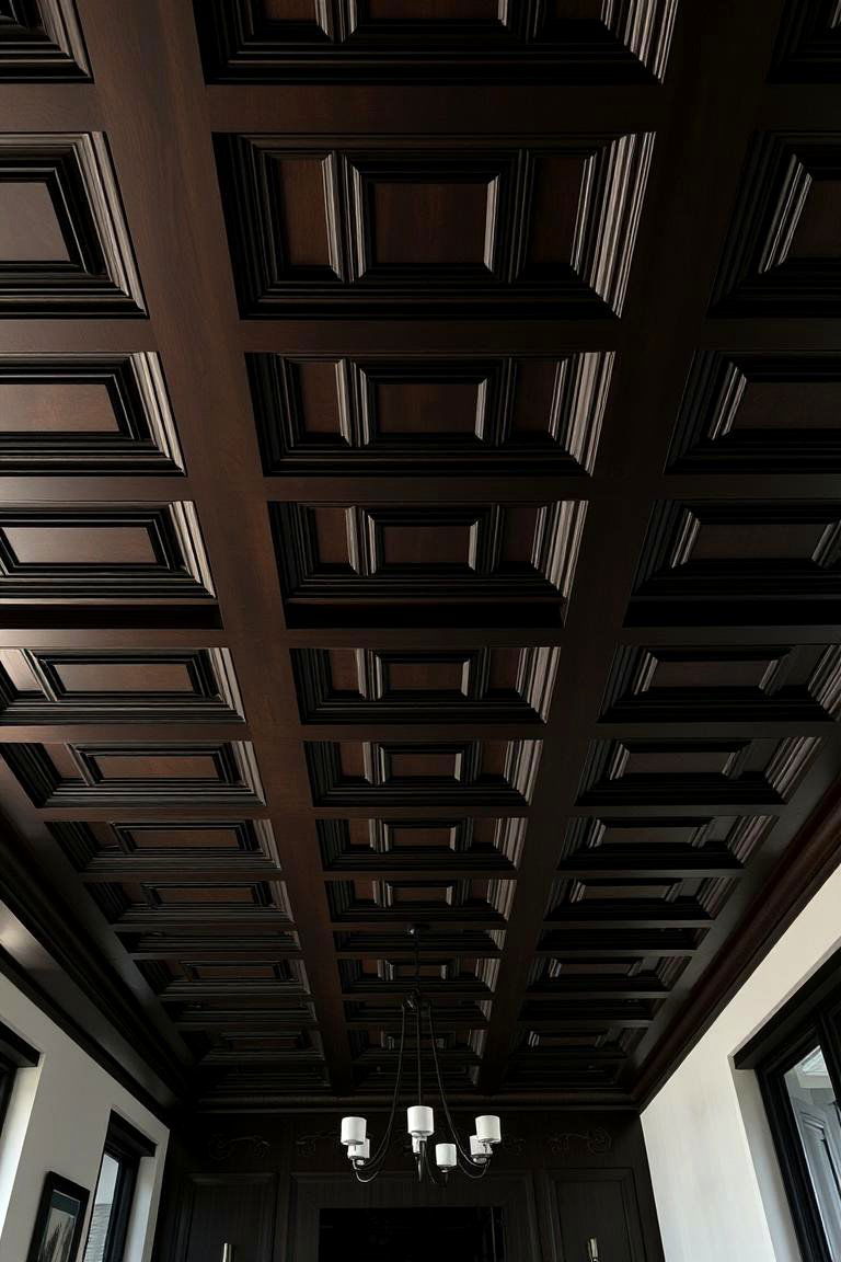 Dark Toned Coffered Ceiling for Drama - 24 Coffered Ceiling Ideas