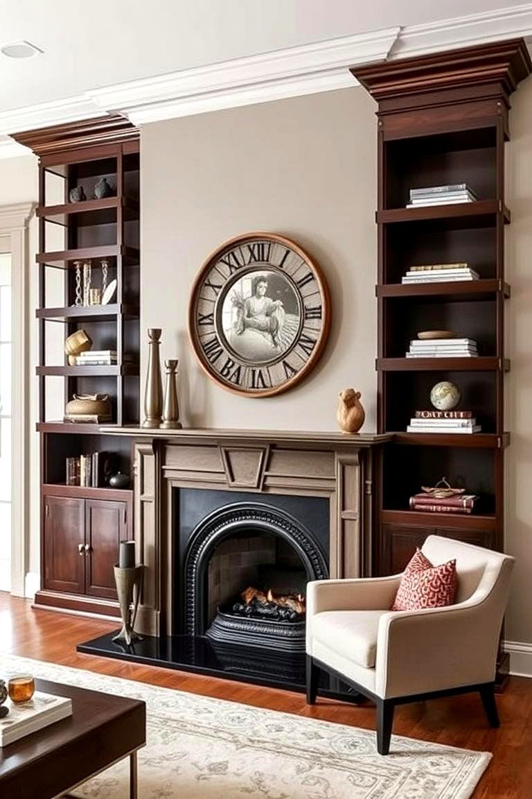 Dark Wood Floating Shelves for a Luxurious Feel - 24 Fireplace Floating Shelves Design Ideas