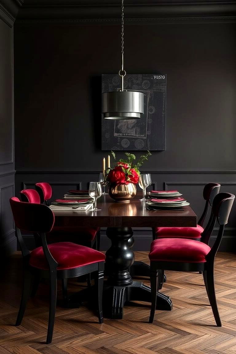 Dark Wood Furniture with Rich Textiles - 24 Moody Dining Room Ideas