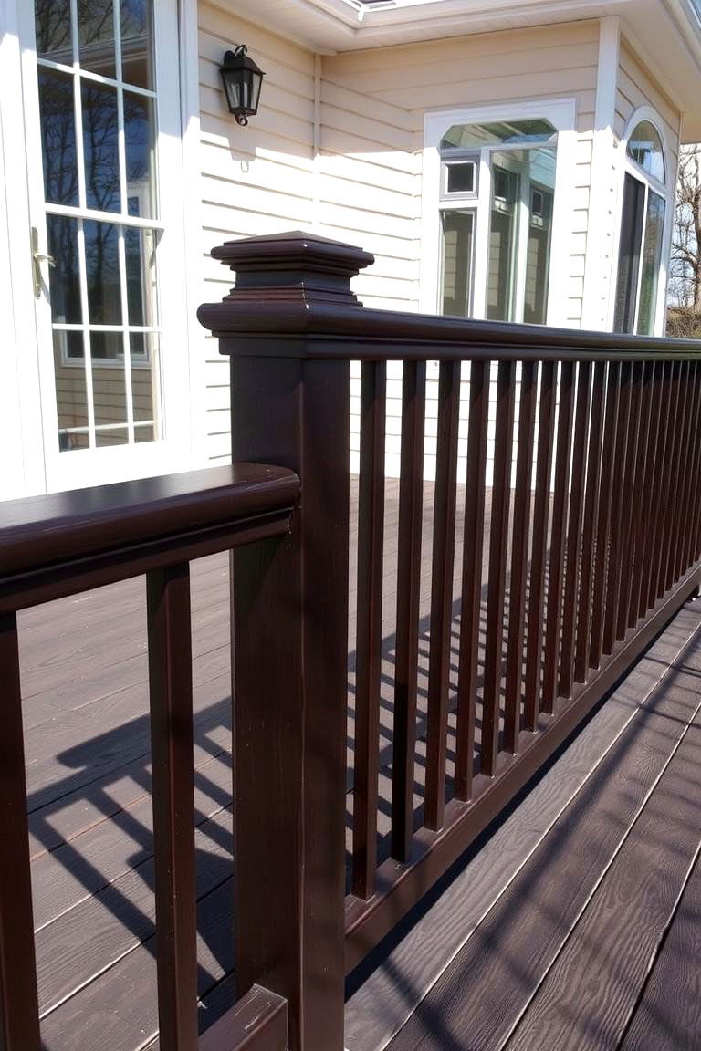Dark Wood Railing for Contrast - 24 Wood Deck Railing Ideas