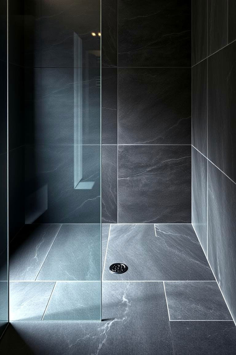 Dark and Dramatic Charcoal Tiles - 24 Shower Floor Tile Ideas