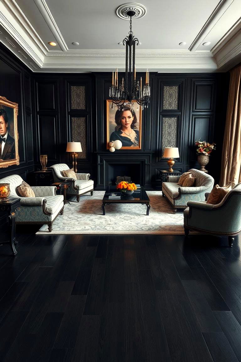 Dark and Dramatic Ebony - 24 Living Room Wood Floor Ideas