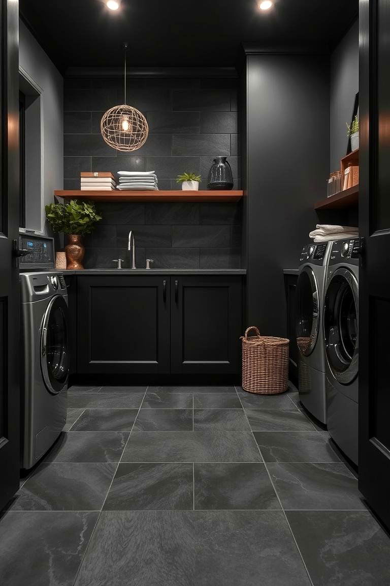 Dark and Moody Charcoal Tiles - 24 Laundry Room Tile Ideas