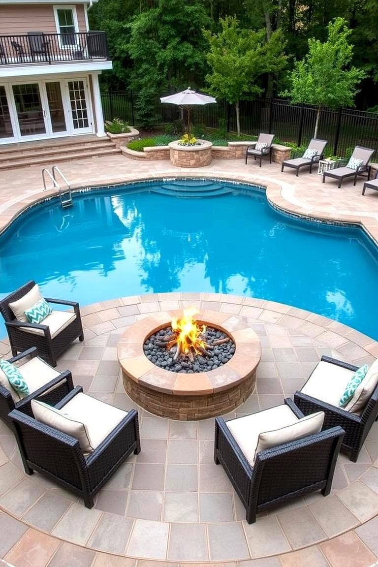 Deck with Built in Fire Pit - 24 Above-ground Pool With Deck Ideas