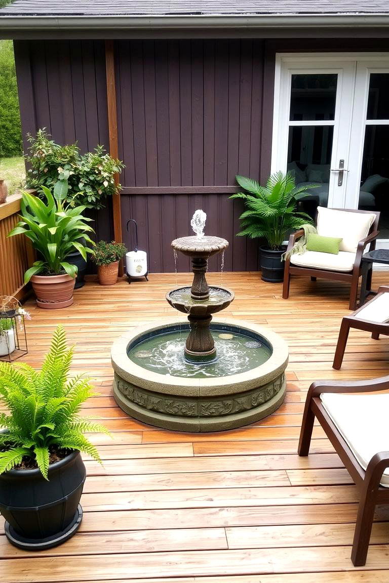 Deck with a Water Feature - 24 Wood Deck Ideas