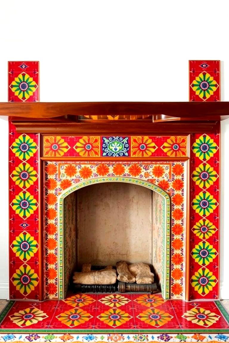Decorate with Colorful Ceramic Tiles - 24 Fireplace Decor Ideas