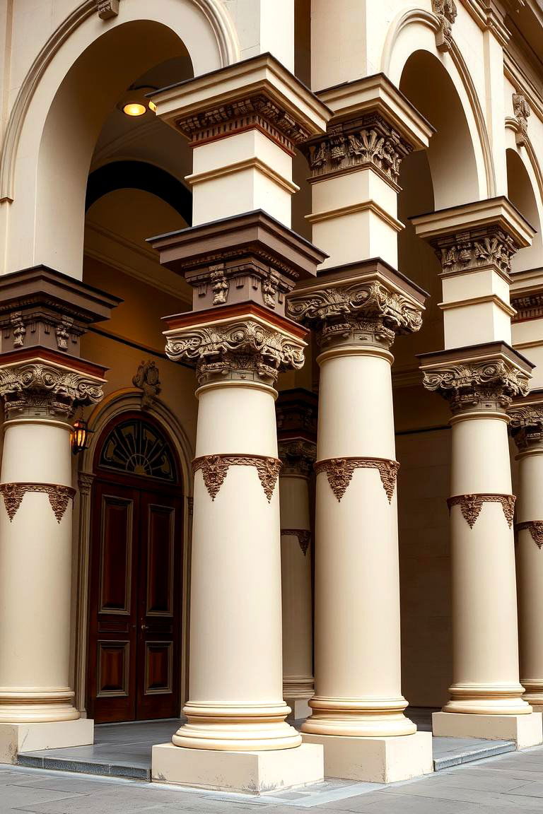 Decorative Cream Columns with Brown Finishes - 24 Cream and Brown House Exterior Ideas