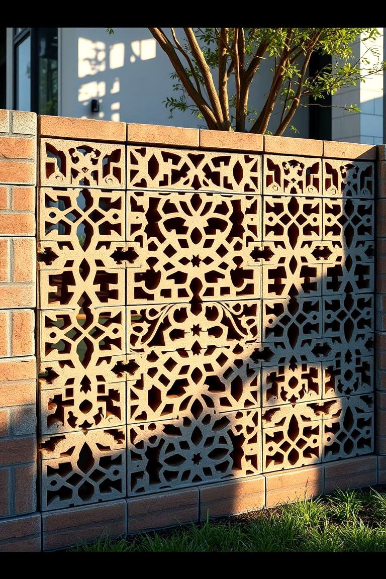 Decorative Cutout Pattern Cinder Block Fence - 24 Cinder Block Fence Ideas