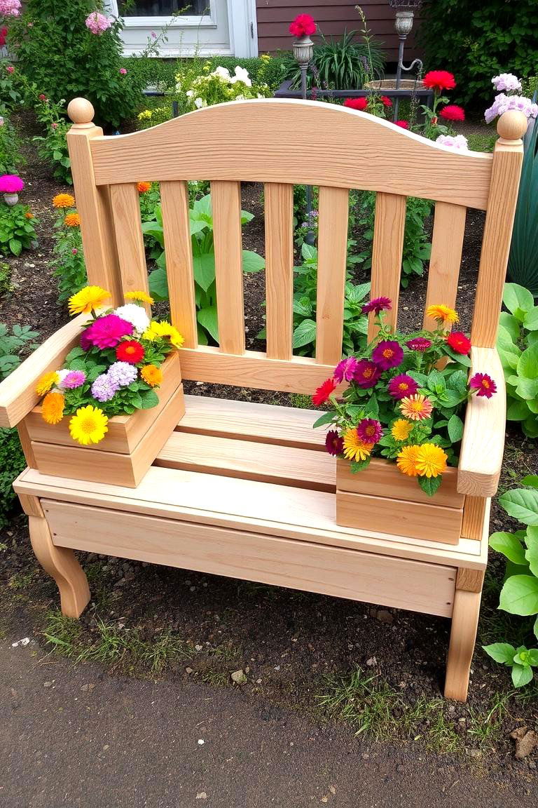 Decorative Garden Bench with Planters - 24 Outdoor Plant Stand Ideas