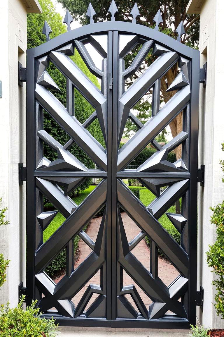 Decorative Geometric Metal Gate - 24 Metal Garden Gate Ideas