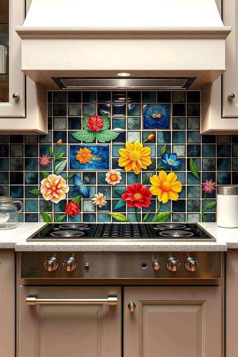 Decorative Glass Tile Splashback for Artistic Flair - 24 Kitchen Splashback Ideas