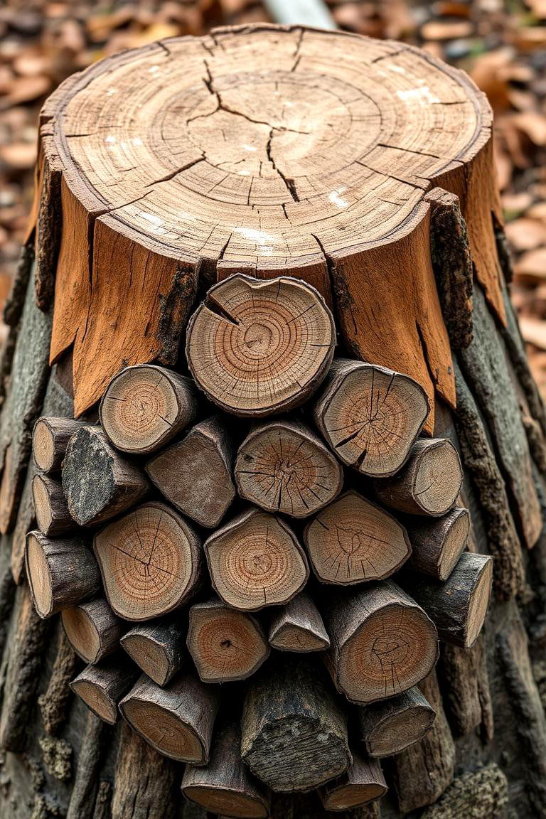 Decorative Log Pile Illusion - 24 Tree Stump Decorating Ideas