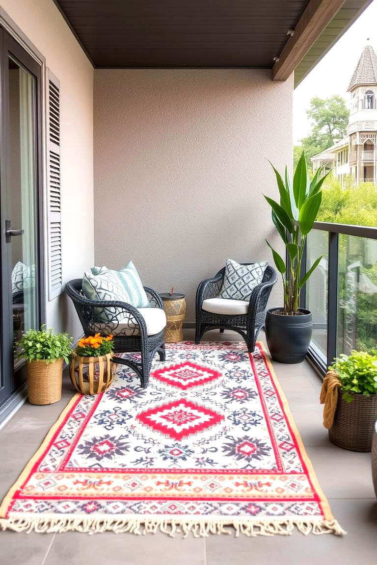 Decorative Outdoor Rug - 24 Small Balcony Ideas