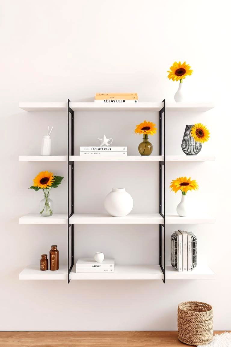 Decorative Sunflower Floating Shelves - 24 Sunflower Bedroom Ideas