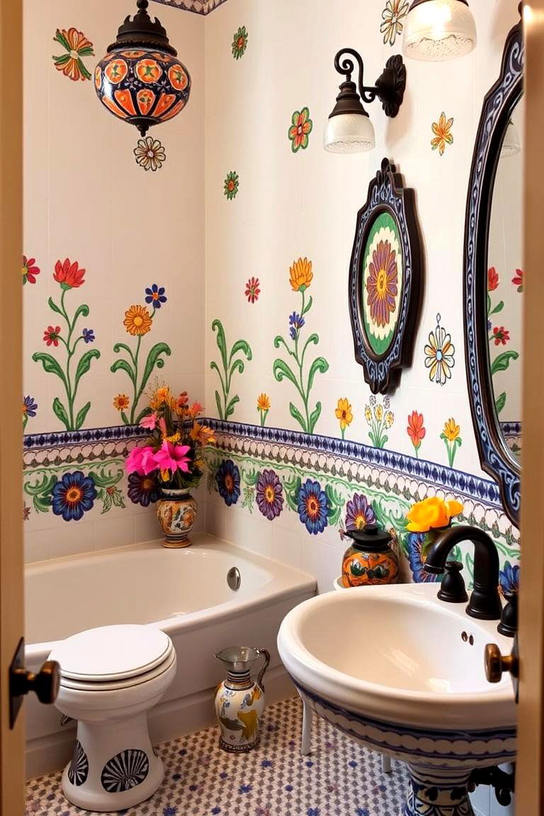 Decorative Talavera Pottery - 24 Mexican Bathroom Ideas