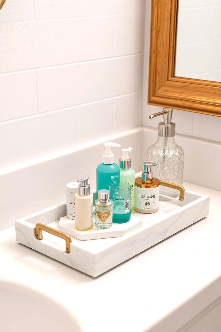 Decorative Trays on Existing Surfaces - 24 Small Bathroom Shelving Ideas
