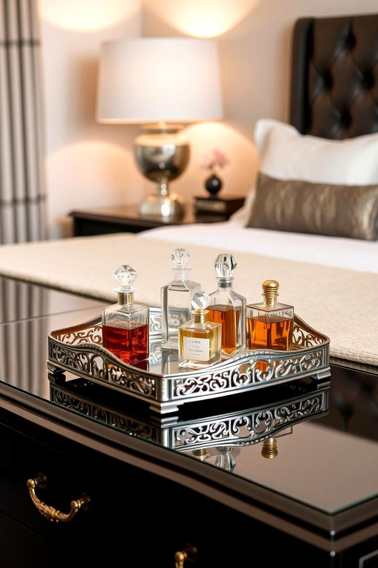 Decorative Trays with Perfume Bottles - 24 Paris-themed Bedroom Ideas