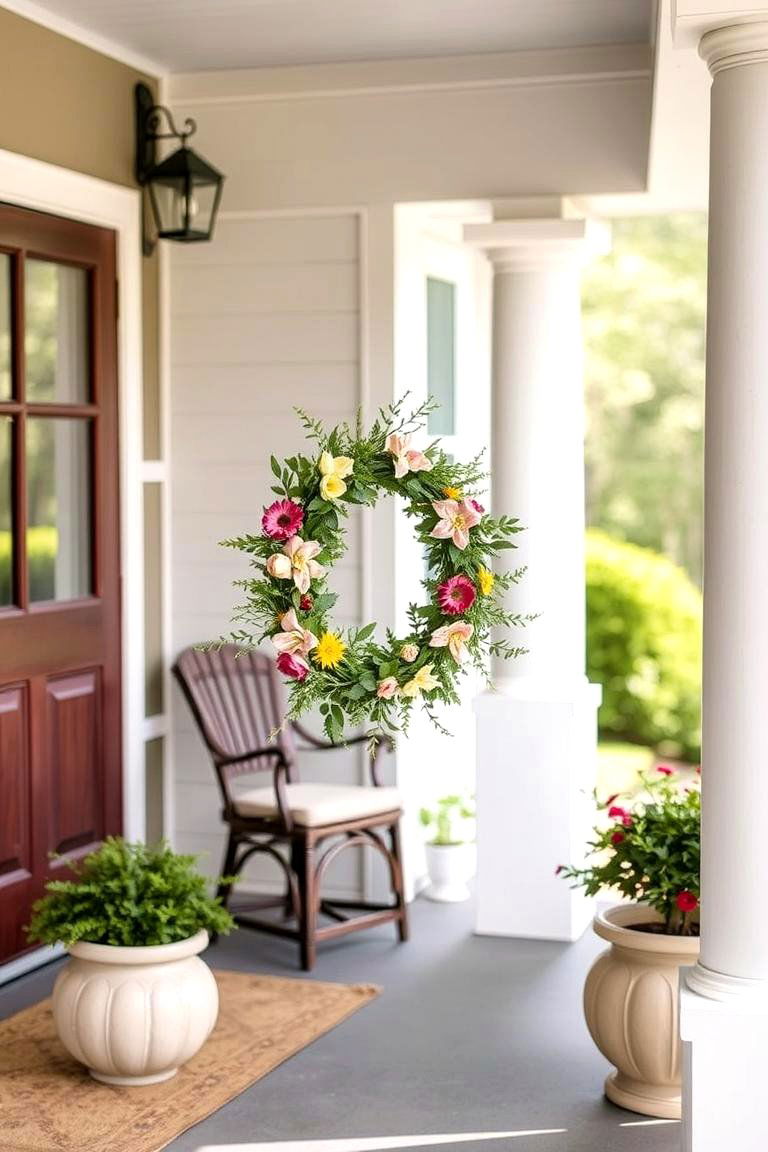 Decorative Wreath Welcome Porch - 24 Small Cape Cod Front Porch Ideas