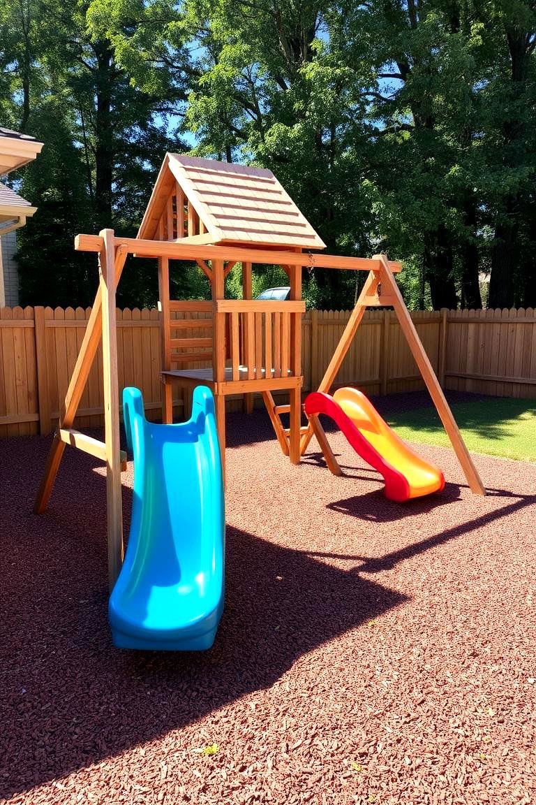 Dedicated Kids Play Area with Safety Surfacing - 24 Large Backyard Landscaping Ideas
