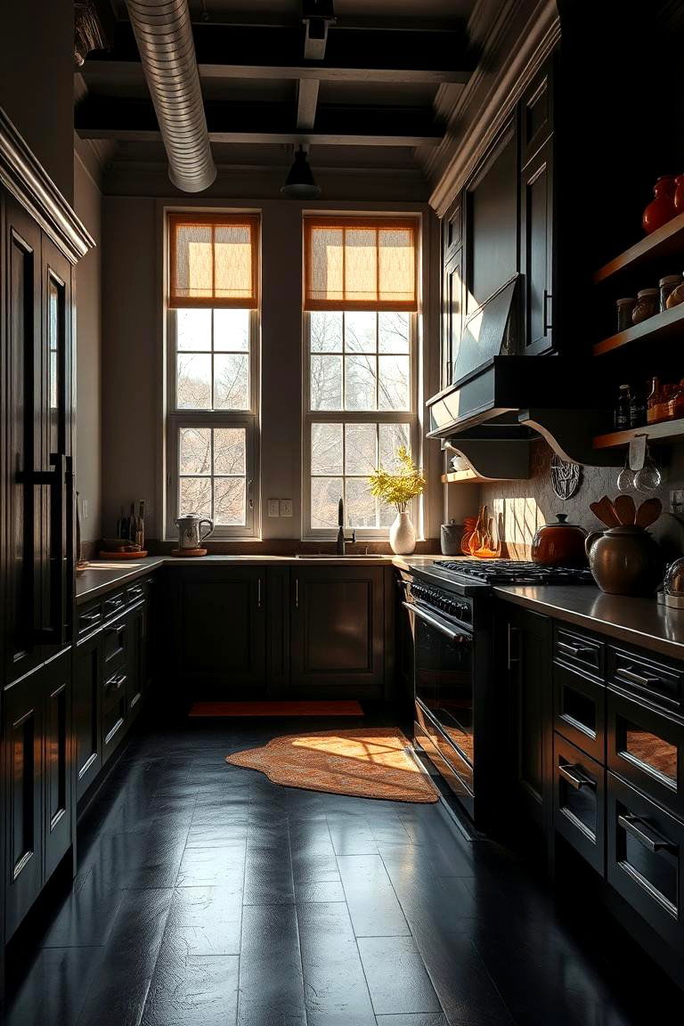 Deep Black Flooring Appeal - 24 Black and Brown Kitchen Ideas