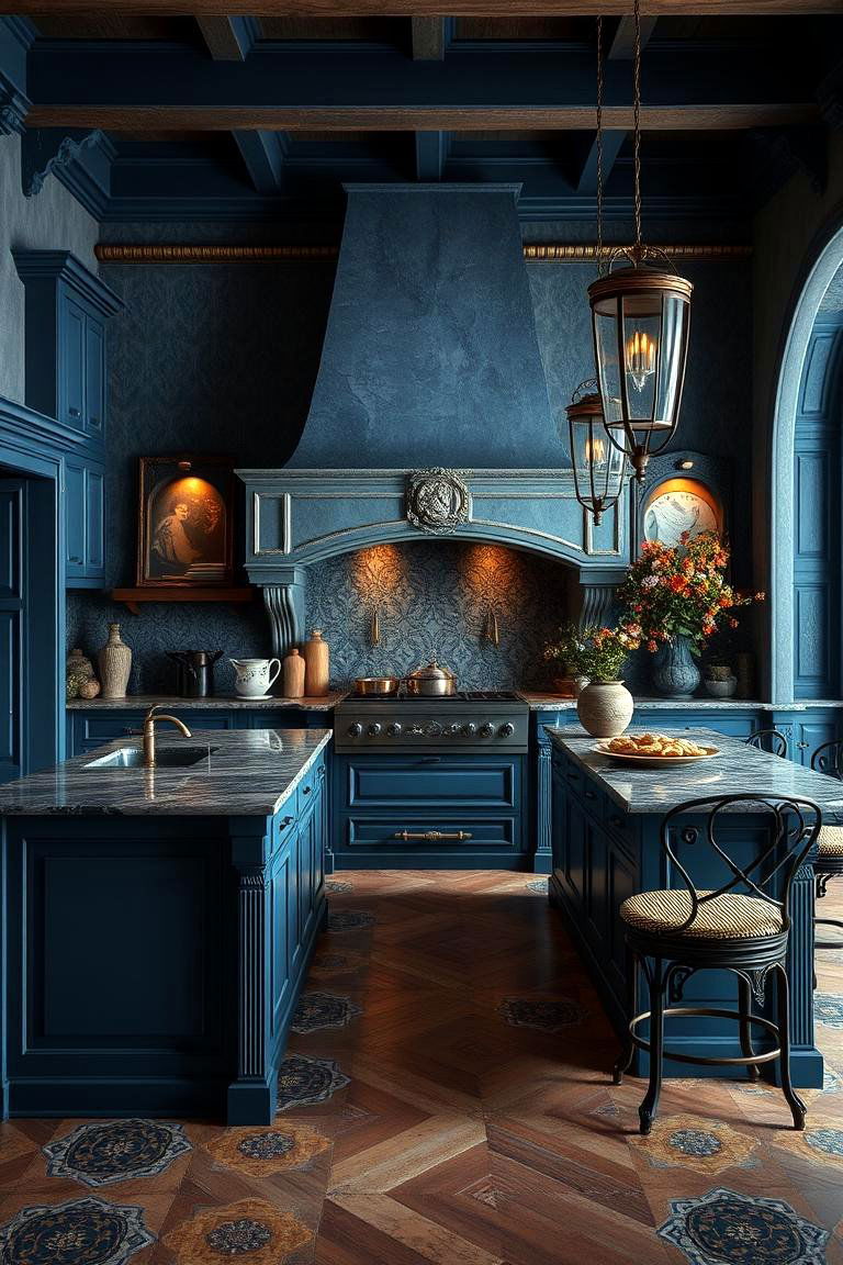 Deep Blue Mediterranean Island - 24 Blue Kitchen Island Ideas