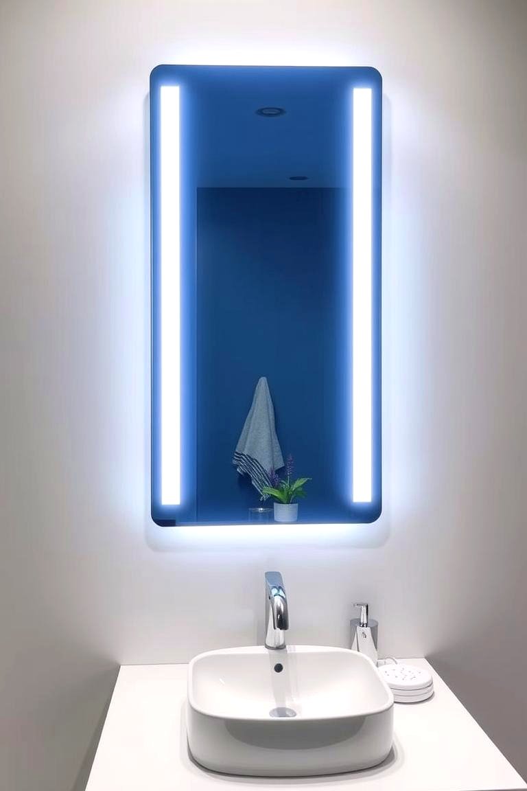 Deep Blue Mirrors with LED - 24 Blue Bathroom Ideas