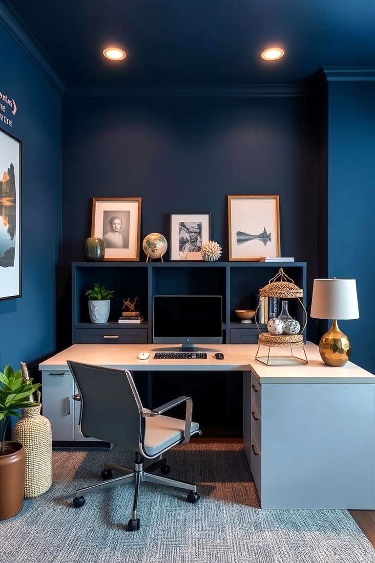 Deep Blue Retreat - 24 dark home office design ideas
