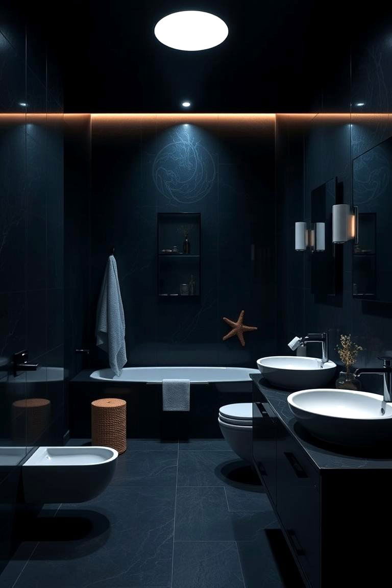 Deep Blue Serenity with Subtle Lighting - 24 Dark Bathroom Ideas