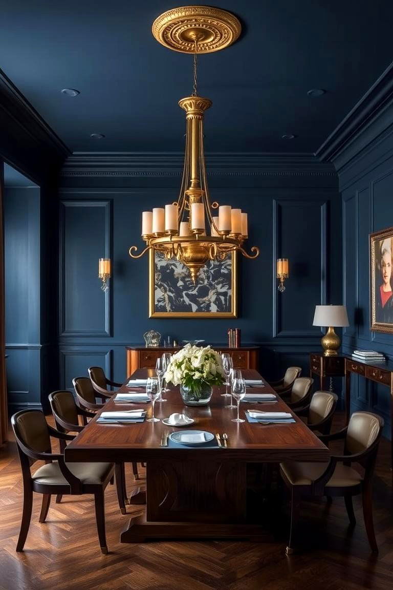 Deep Blue and Gold Accents - 24 Moody Dining Room Ideas