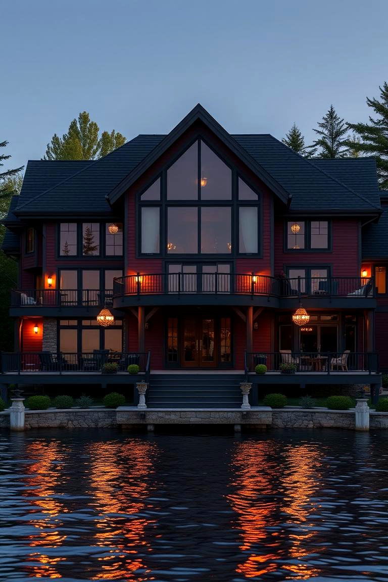 Deep Burgundy - 24 Lake House Exterior Colors Ideas