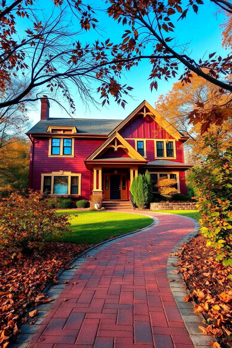 Deep Burgundy with Tan Trim - 24 Exterior Home with a Black Roof Ideas