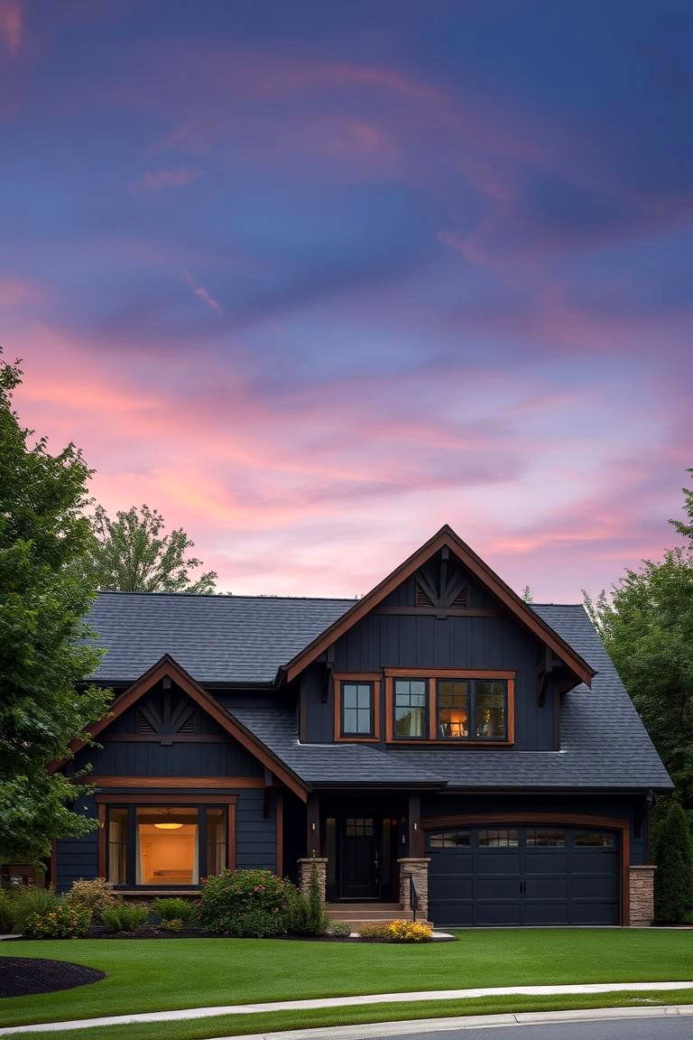 Deep Charcoal for Dramatic Elegance - 24 Exterior House Color Schemes With Sage Green Siding