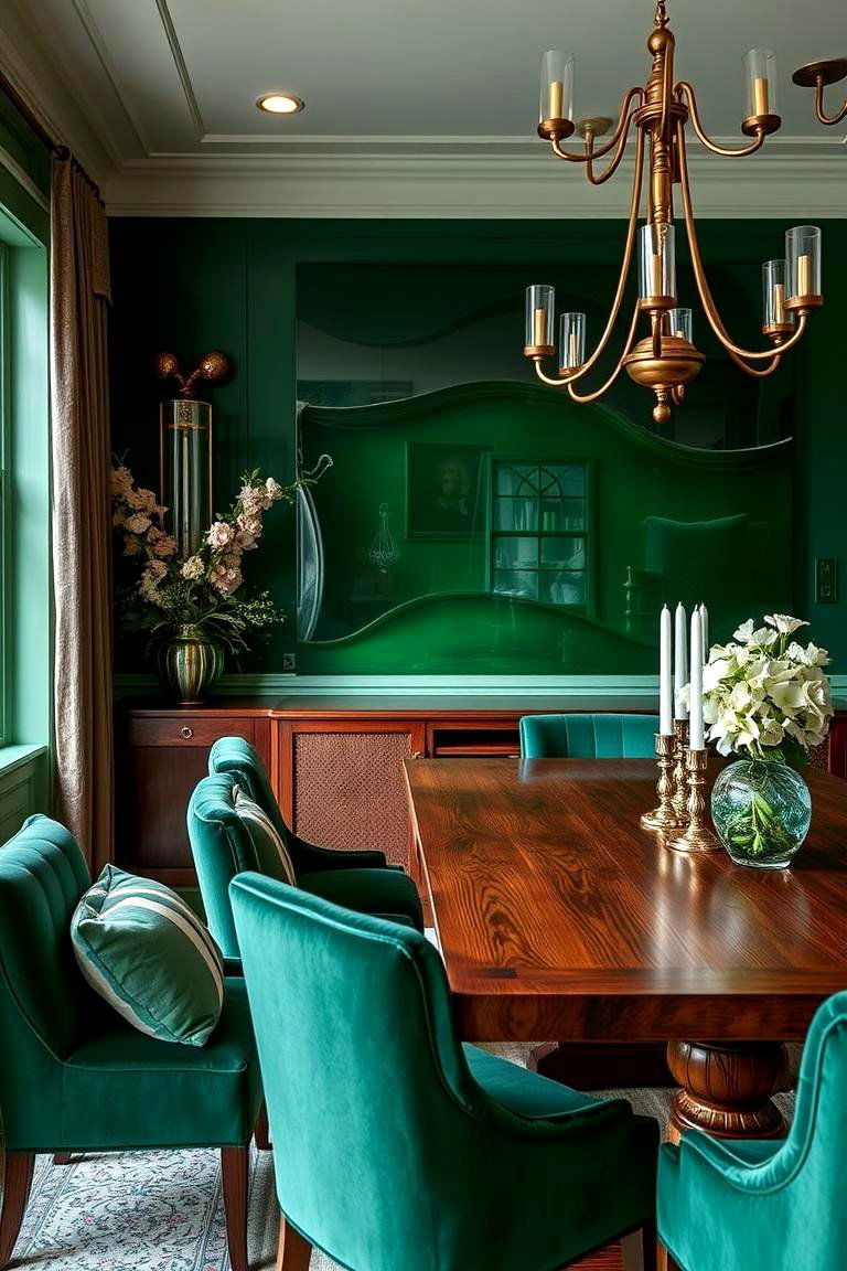 Deep Emerald Accents for an Elegant Touch - 24 Green Dining Room Ideas