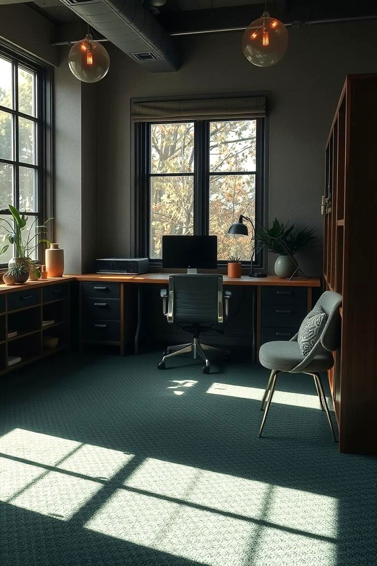 Deep Forest Carpet Charm - 24 Dark Green Office Ideas and Inspiration