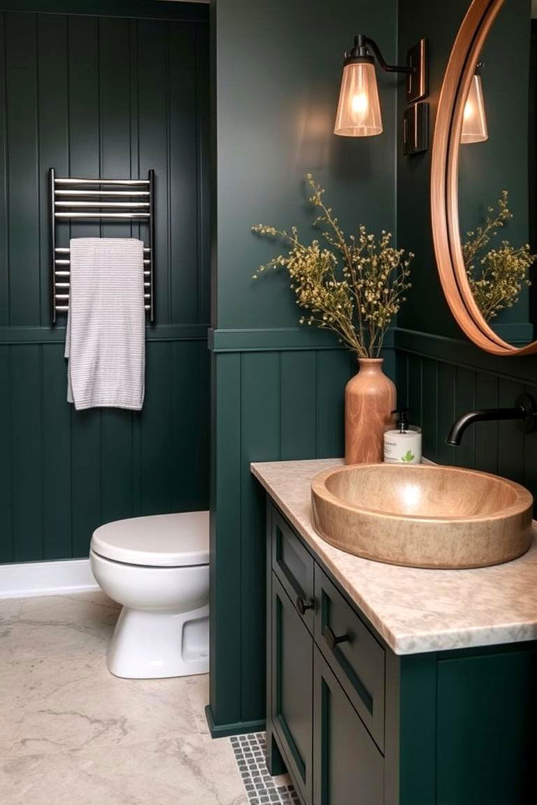 Deep Forest Green Vanity with Stone Sink - 24 Bathroom With Green Vanity