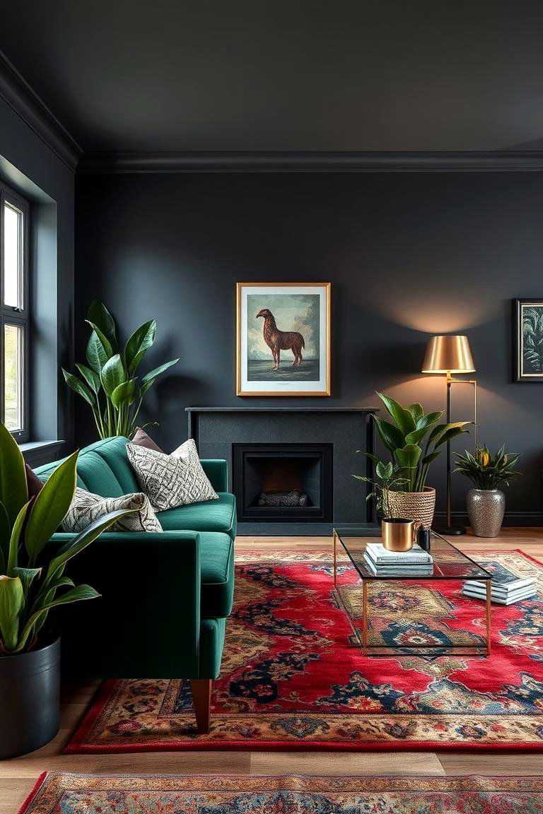 Deep Hues on Walls - 24 Moody Boho Living Room Ideas