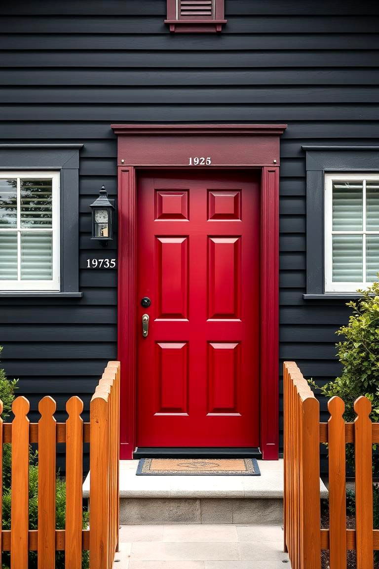 Deep Red Door - 24 Paint Colors for a Modern Black House With Cedar Accents